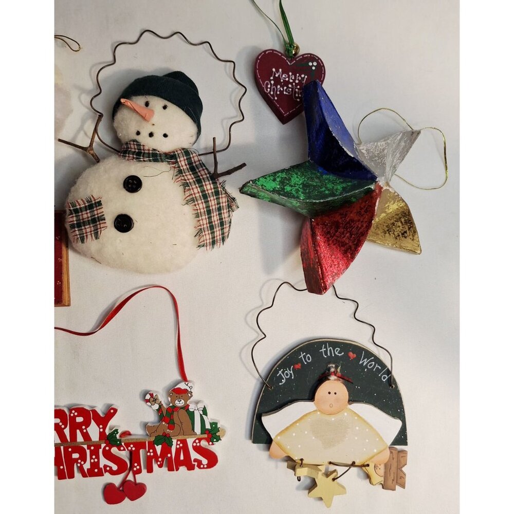 Christmas Ornaments Set Of 10 Assorted Styles Snowman Angel Heart Star Tree & Mo - Picture 2 of 8
